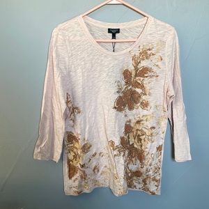 NWT Talbots Petites Large cotton long sleeve blush floral top whimsy romance